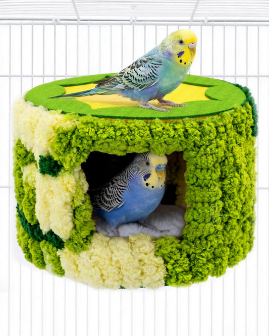 Bird Nest for Cage with Support Frame & Pad, Foot-Friendly Felt Safe Hideout, Warm Bird Bed for Parakeets Lovebird Budgies, Winter Plush Coral Fleece Hanging Hammock Hut, Soft Washable Cozy House