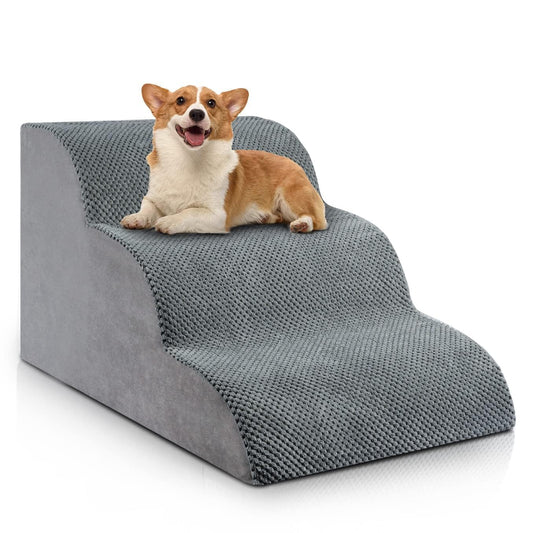 Chic Threads Dog Stairs for Small Dogs, 3-Step Dog Stairs for High Beds and Couch, Pet Steps for Small Dogs and Cats，Non-Slip Stable Indoor Dog Steps