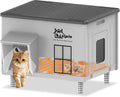 Large Heated Cat House for Outside Cats in Winter, Lslpin Weatherproof & Insulated Outdoor Feral Cat House with Escape D