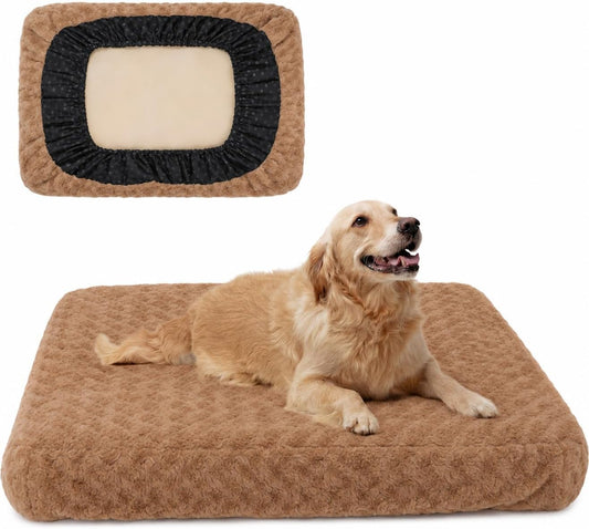 Waterproof Dog Bed Cover Replacement, Luxury Faux Fur Calming Pet Bed Cover with Fitted Sheet Design, Anti-Slip Bottom &