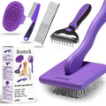 Bonteck Dog Slicker Brush for Dogs Grooming Kit 5PCS | Large Dog Brush for Goldendoodles Poodles Doodles | Long Pin Haired Brush | Poodle Brushes and Comb (Purple)
