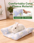 24x16 in Rabbit Bed Large Size - Warm & Comfortable Plush Rabbit Mat Pad with Star Pattern, Double-Sided Flannel Pet Pad