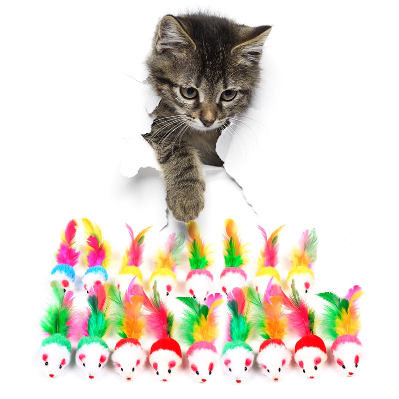 FYNIGO Cat Mouse Toys 17 Pack, Interactive Cat Toys for Indoor Cats, Catnip-Scented Plush Mice with Feather Tails & Rattle Sound, Kitten Toys for Entertainment, Exercise & Hunting Play