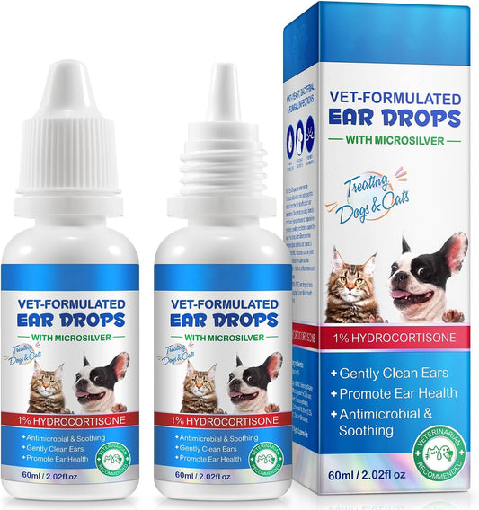VOSIFSDIY Dog Cat Ear Infection Treatment Drops, Pets Ear Cleaning Drops with 1% Hydrocortisone for Dog & Cats Yeast Inf