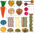 YIXUND Rabbit & Guinea Pig Toys - Natural Timothy Hay & Apple Wood Sticks for Teeth Care - Handmade for Hamster, Bunny, 