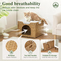 SETVSON Cat Beds Indoor Kitten House, Handwoven Rattan Cat Cave Pet Cube, Large Cat Houses, One Bed Mat, Foldable, Hideaway, 16.5x16.5x13.2 Inches, 2 S-Shaped Hooks in Living Room Bedroom Natural
