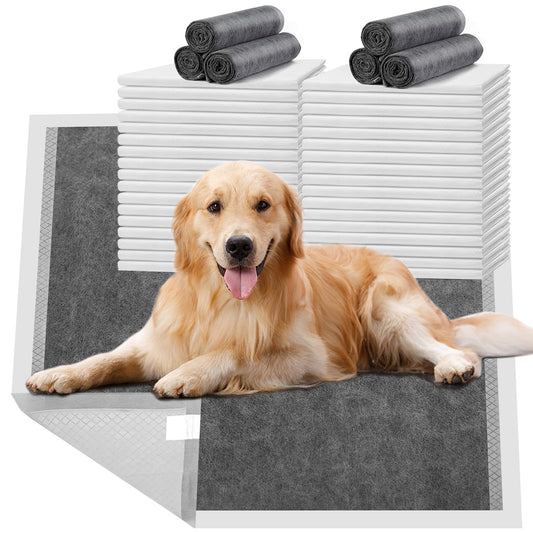 HIDOGGYLD Charcoal Puppy Pads with Adhesive Tape, Dog Pee Pads Extra Large 28" x 34" - 30 Count, Potty Pads for Dogs for Odor-Control & Leakproof, Disposable Pet Pads for Puppies, Dogs & Cats, Black