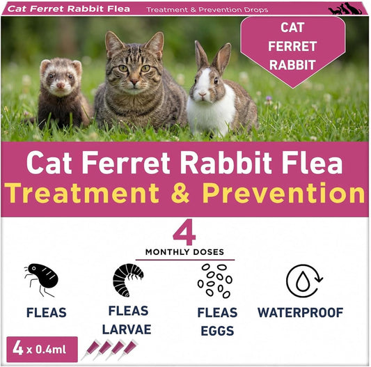 Topical Care Drops for Cats Spot-On Drops for Kitten Bunny Ferret Flea 0.4 ml 4 Pack