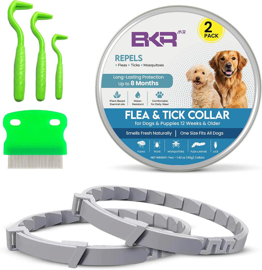 Dog Flea and Tick Collar (2 Pack) – Natural Waterproof Flea Collar for Dogs & Puppies with 8 Month Protection Adjustable