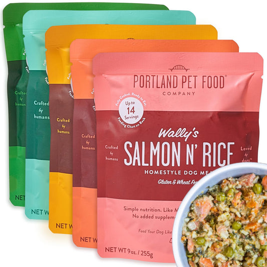 Portland Pet Food Company Fresh Dog Food Pouches - Human-Grade Topper Mix-Ins & Wet Pet Meals - Small & Large Breed Puppy & Senior Dogs - Gluten-Free Limited Ingredient Meal Toppers - 5 Pack Variety