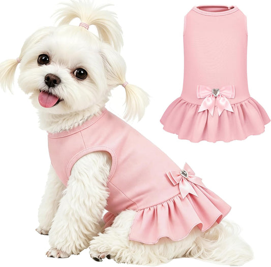 YUDODO Dog Dress Sleeveless Cat Dresses Breathable Dog Clothes for Small Dogs Girl Bowtie Puppy Dress with Cute Skirt Hem Lightweight Summer Dogs Dresses Soft & Does Not Pill Pink M