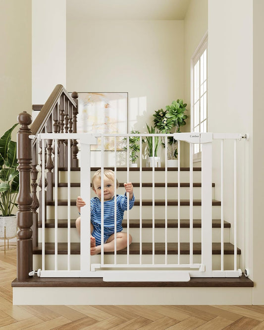 Cumbor 30-46" Baby Gate for Stairs, Toddler Safety Essentials for The House, Auto Close Dog Gate for Doorways, Mom's Choice Awards Winner-Easy Install Pressure Mounted Pet Gates for Dogs, White