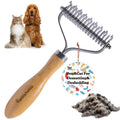 PAWSHOLIC Undercoat Rake for Dogs - Professional Pet Shedding Dematting Comb with Wood Handle, Stainless Steel Blades for Pet Cats Dogs Matted Hair Tangles Removing
