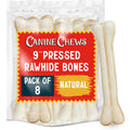 Canine Chews Pressed Rawhide Bones for Large Dogs - 9" Long Lasting Dog Chews - Compressed Beefhide Large Dog Chew Bones - Chew Toy Dog Bones - Raw Hide Bones Dog for Aggressive Chewers (9 inch, 8pk)