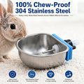 Potchen 10 Pack Rabbit Waterer Bowl, Stainless Steel Auto Chew Proof Cage