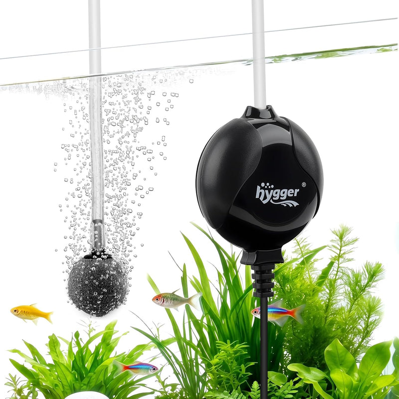 hygger Quiet Mini Air Pump for Aquarium 1.5 Watt Oxygen Fish Air Pump for 1-10 Gallon Fish Tank with Air Stone Air Tubin