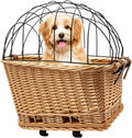 Wicker Dog Bike Basket with Protective Grille, Rear Carrier for Small Pet