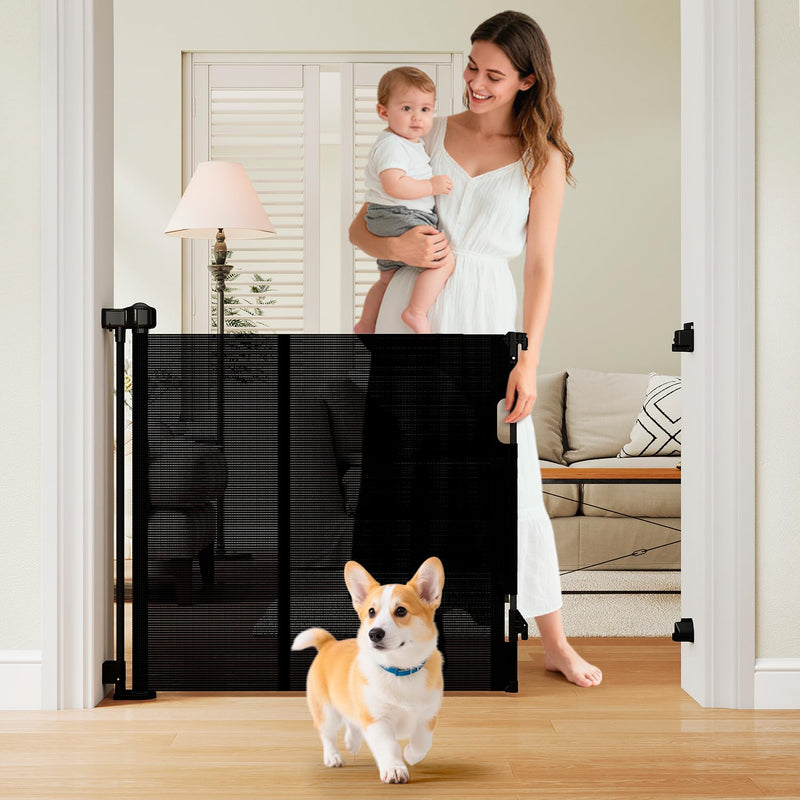 Miumoon One-Hand Operation Retractable Baby Gates, 120 inch Retractable Gate with Reinforced Strip Design to Prevent Crawling Through, 10 FT Extra Wide Retractable Dog Gate for Indoor/Outdoor