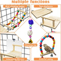 BNOSDM Bird Perch Platform with Mirror, Wooden Climbing Ladder for Parakeet, Small Bird Swing Toys with Hanging Chewing Balls Parrot Cage Accessories Budgie Playground for Cockatiel, Lovebird, Conure