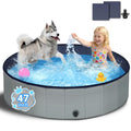 Bamda Foldable Dog Pool - 47" Kiddie Pool with Hard Plastic - Non-Slip Thickened Bottom Portable Pet Swimming Pool for Small Medium Large Dogs, Puppies & Kids(Gray) | Non-Slip, Thickened Bottom,Scratch-Resistant,Includes patches