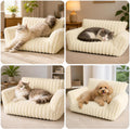 Pesonlook Cream White Plush Pet Sofa Bed for Cats and Small Dogs, 24 x 18 x 10 in Luxury Ribbed Cat Couch with Raised Back and Armrests, Soft Cozy Indoor Pet Bed for Kittens, Puppies and Small Pets