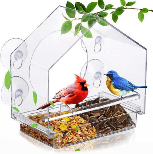 Window Bird Feeders with Strong Suction Cups - Clear Window Bird Feeders for Outside - Wild Bird Watching, Easy to Clean