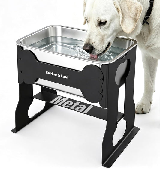 2.4 Gallon Elevated Large Dog Water Bowl,14" Raised Stainless Steel Bowl with Stand for Large Breed, Full Metal Dog Feeding Station for Relief Joint Pressure, Easy Clean for Indoor & Outdoor Uses
