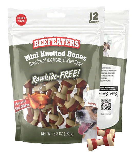 Beefeaters Mini Knotted Bone - Rawhide-Free, Real Chicken, No Artificial Flavors, Digestion-Friendly, Cleans Teeth, Ideal for Training