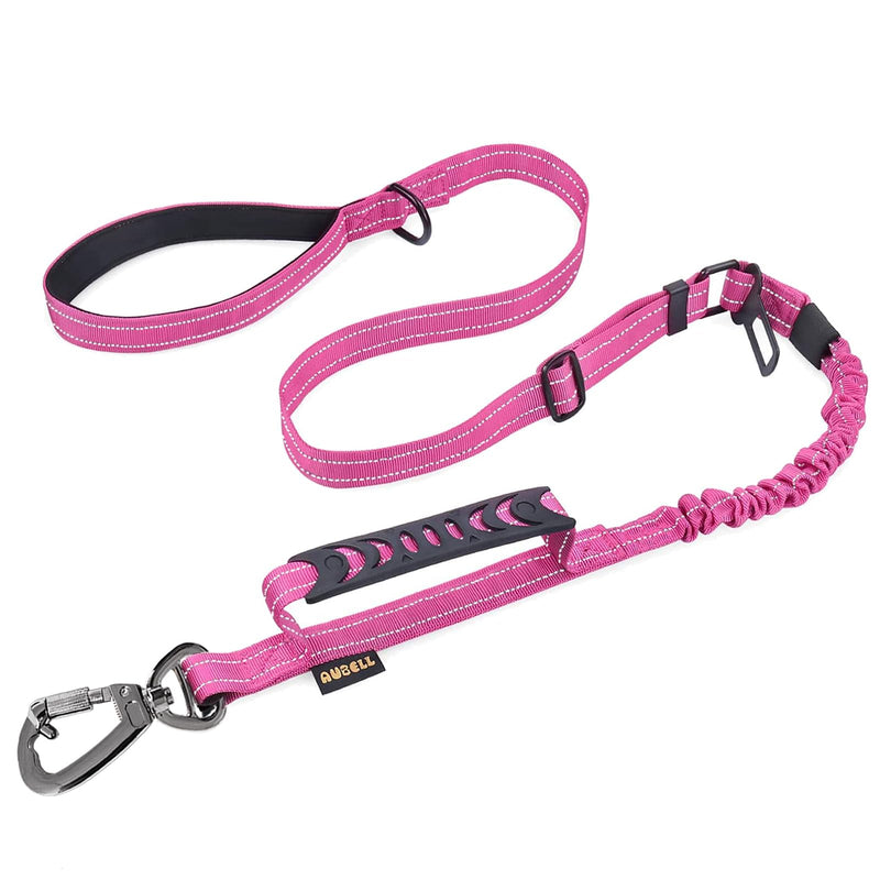 AUBELL Tactical Dog Leash Heavy Duty,4-6ft Reflective Strong No Pull Bungee Leash for Medium Large Dogs with Comfortable Padded Double Handle,Car Seat Belt,360 Degree Rotating Carabiner,Pink