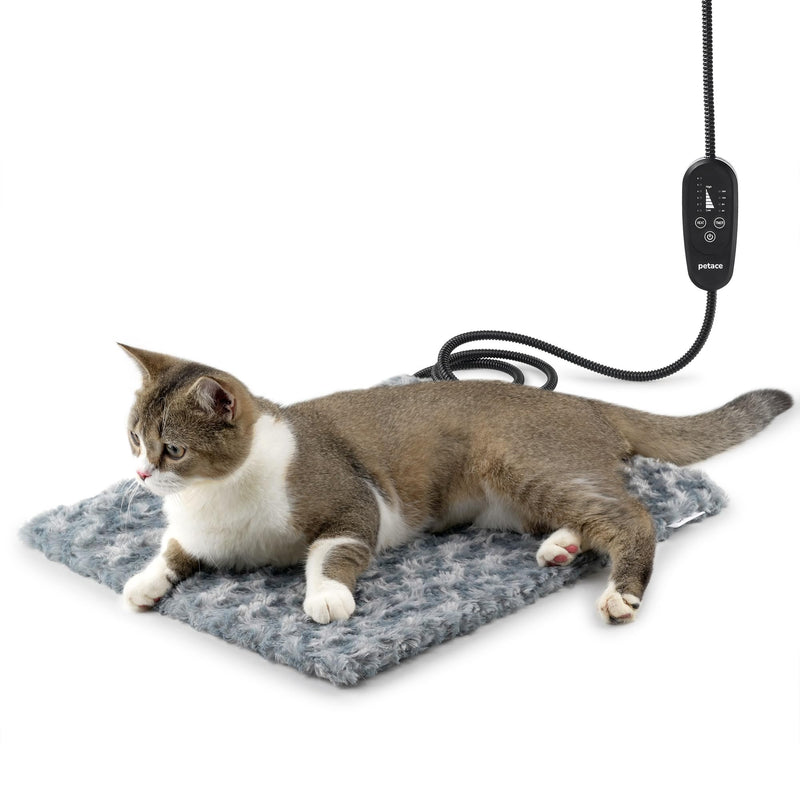 Petace Adjustable Temperature Heated Cat Bed & Dog Heating Pad with Timer, Chew-Resistant Cord, Thick and Soft Cover, Indoor Pet Heating Pad, 17.7