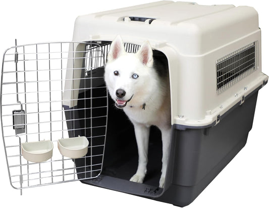 SportPet Airline Compliant XX-LARGE 39" Travel Dog Kennel-Durable Plastic Airline Pet Carrier w/ Removable Wheels & Food