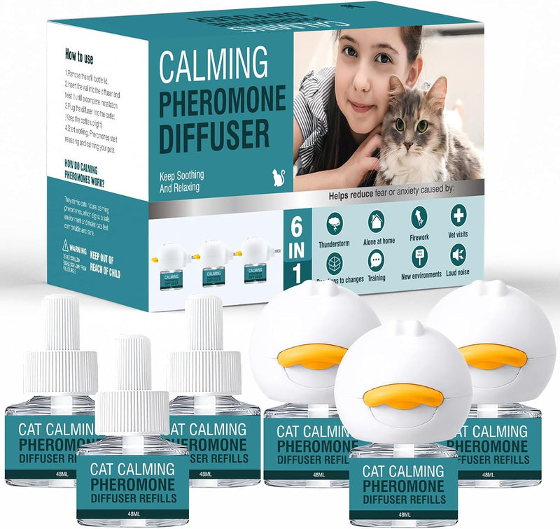 Cat Calming Diffuser 6 in 1 Multicat Calming Pheromones Diffusers Relief Stress Anxiety Fighting Scratching 90 Days Calm