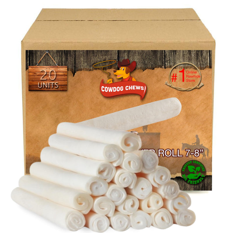Cowdog Chews Beefhide Roll (7-8 inch) Long Lasting Dog Treat Bone, Great for Dental Health and Aggressive Chewers (20 Count)