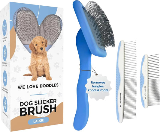 Dog Grooming Combs & Large Dog Slicker Brush, Removes Tangles & Dematting