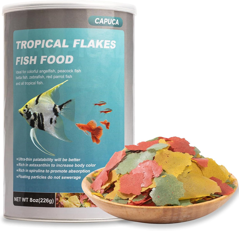Ultrathin Tropical Fish Flakes, High Protein Fish Food, 8 oz