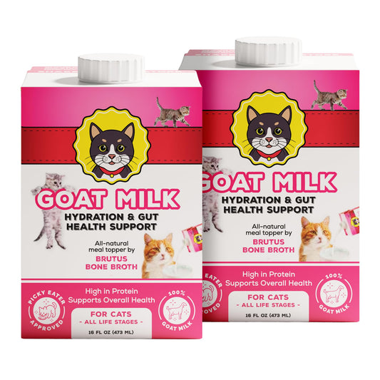 Brutus Broth Goat Milk for Cats - Meal Topper and Hydration Support, 100% Pure Single Ingredient Goat Milk, Ready to Serve Liquid for All Life Stages, 16 fl oz (2-Pack)