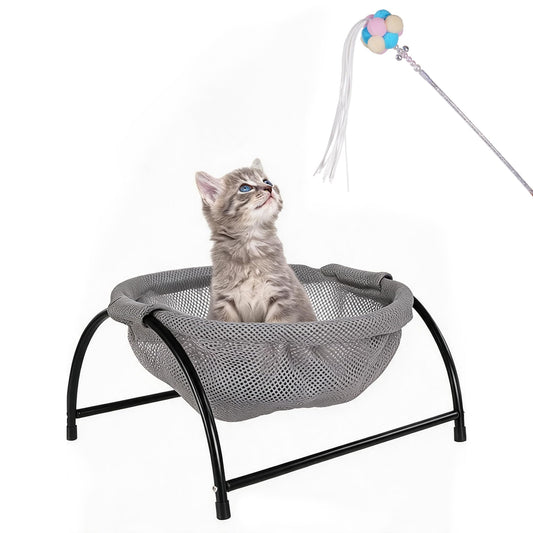 Elevon Elevated Cat Bed, Free-Standing Cat Hammock Bed, Pet Bed with Metal Frame for Indoor Outdoor, Pet Bed Suitable for Summer Machine Washable & Breathable Easy Assembly up to 40lbs