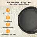 SPUNKYJUNKY Ceramic Elevated Dog Bowls 2 Pack - 6.1inch Raised Dog Bowls with Non-Slip Wooden Stand for Medium Dogs Dish
