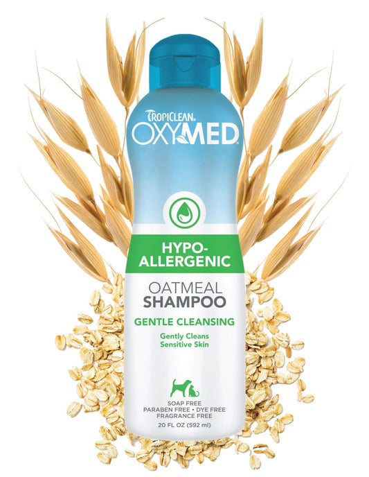 TropiClean OxyMed Hypoallergenic Dog Shampoo for Allergies and Itching, Skin Soothing Shampoo for Pets with Sensitive Skin, Tearless, Cat Safe, 20oz.