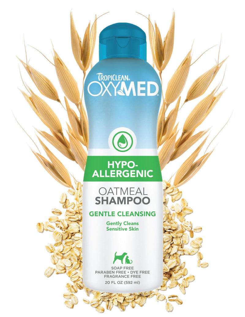 TropiClean OxyMed Hypoallergenic Dog Shampoo for Allergies and Itching, Skin Soothing Shampoo for Pets with Sensitive Skin, Tearless, Cat Safe, 20oz.