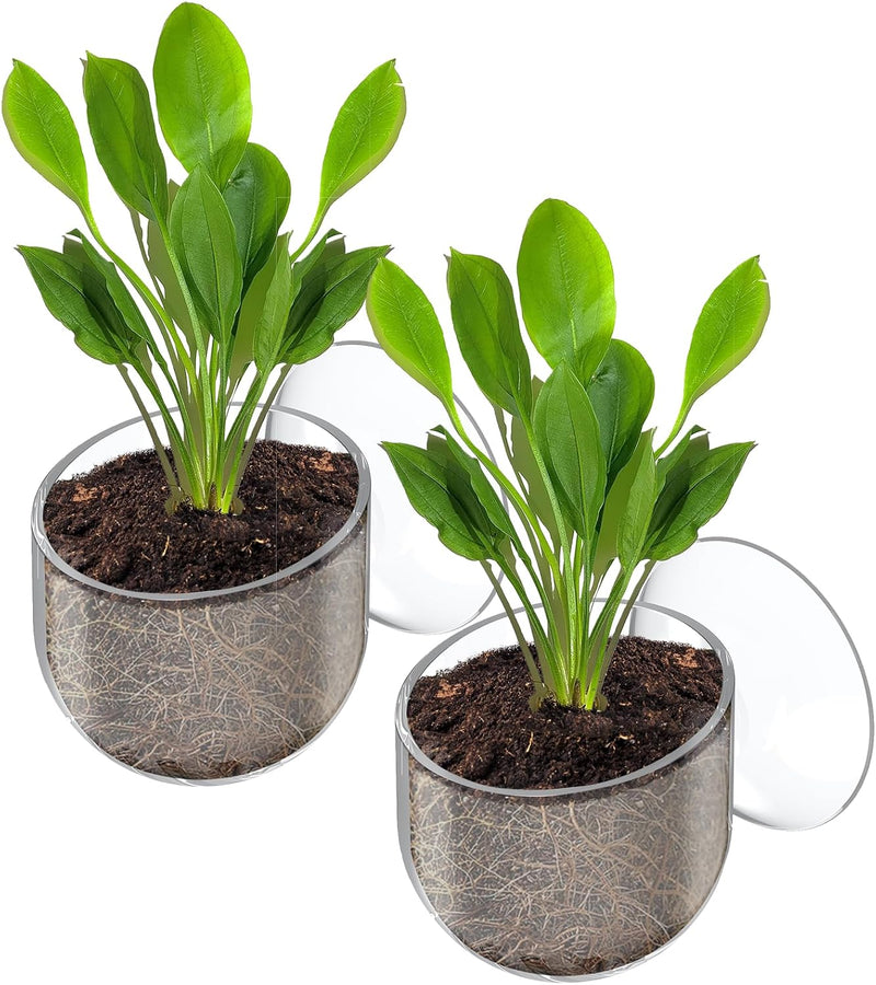 Pawfly 2 Pcs Aquarium Plant Holder, Fish Tank Plant Pot for Aquascape Decoration, Red Worm Fish Feeder, Aquarium Planter