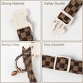 DOGWONG Brown Checked Dog Collar, Autumn Plaid Dog Collar,Western Grid Dogs Collars for Small Medium Dogs, Neck 11-16 in