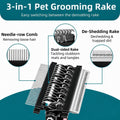 3-IN-1 Pet Grooming Tool - Undercoat Rake, Dematting Comb & Deshedding Brush for Cats, Dogs, Horses - Removes Mats, Tang