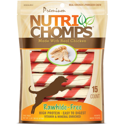 NutriChomps Dog Chews, 6-inch Twists, Easy to Digest, Long Lasting, Rawhide-Free Dog Treats, 15 Count, Real Chicken flavor