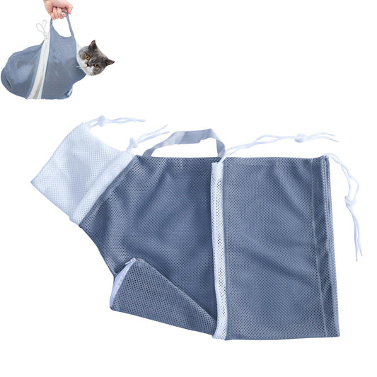 Marosynix Cat Bathing Grooming Bag - Anti Bite & Anti Scratch Adjustable Pet Restraint for Bathing, Nail Trimming, Medicine, Injection - Secure & Calming with Adjustable Straps & Zippers (Gray)