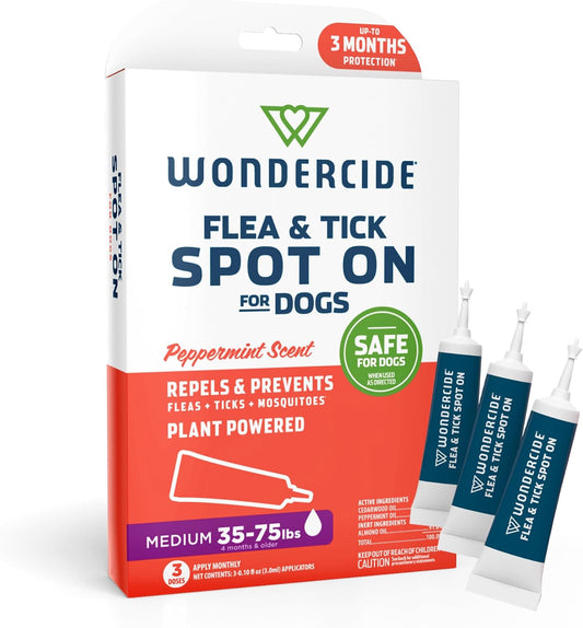Wondercide - Flea Tick & Mosquito Dog Spot On - Medium 3 Tubes of 0.10 oz