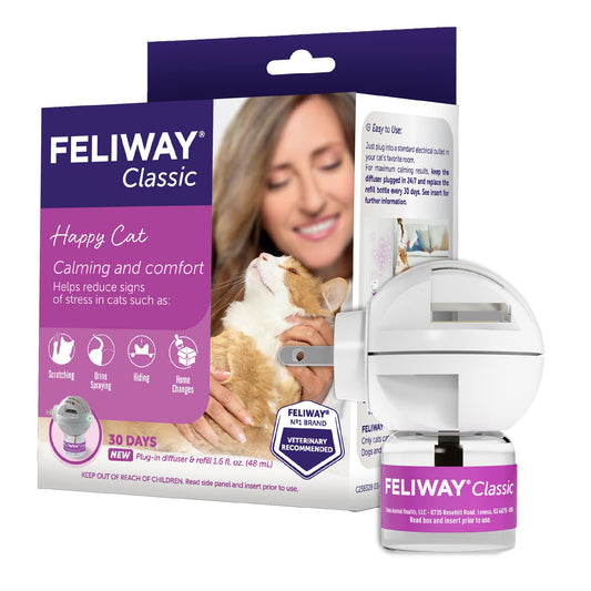 FELIWAY Classic Cat Calming Diffuser Kit – Helps Reduce Stress‑Related Behaviors Like Urine Spraying, Scratching, and Hiding – 30‑Day Cat Pheromone Plug In Diffuser