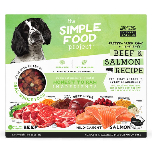 Simple Food Project - Beef & Salmon Recipe - Freeze Dried Raw Food for Dogs - 96oz