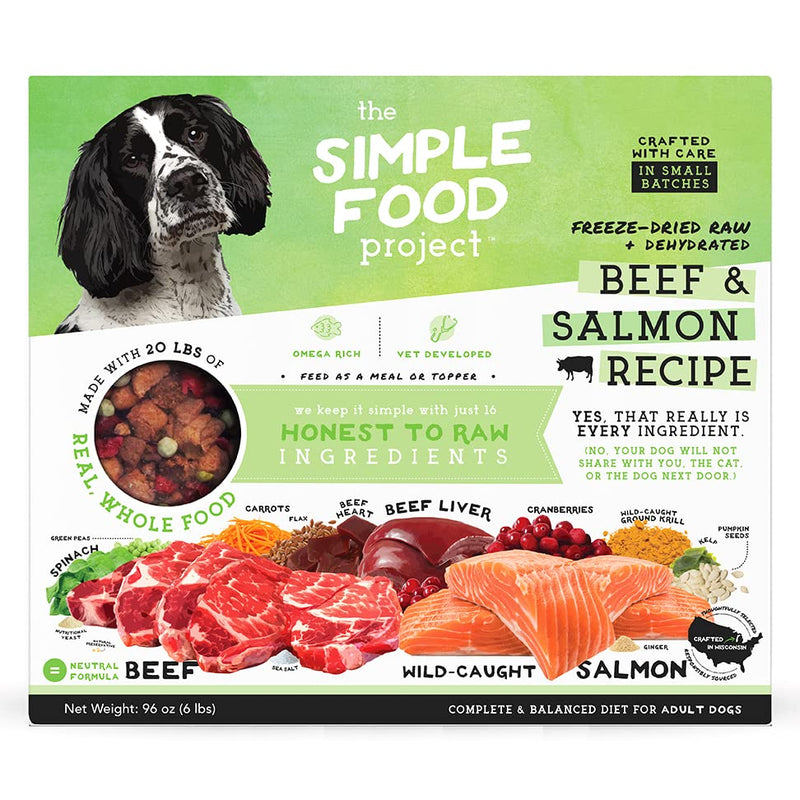 Simple Food Project - Beef & Salmon Recipe - Freeze Dried Raw Food for Dogs - 96oz