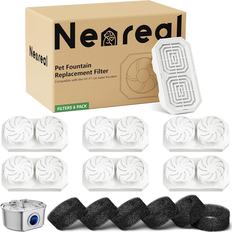 Neareal Official 6-Pack Replacement Filters for 108oz/3.2L Pet Fountain